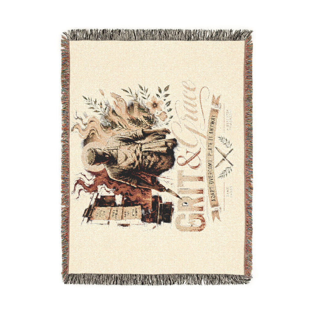 Grizzly Bear Rustic Cabin Woven Blanket