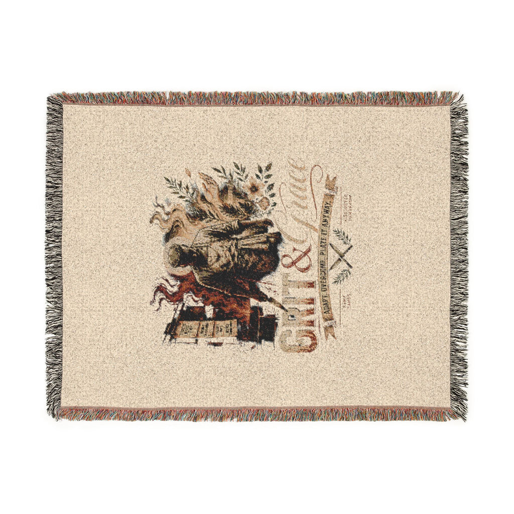 Grizzly Bear Rustic Cabin Woven Blanket