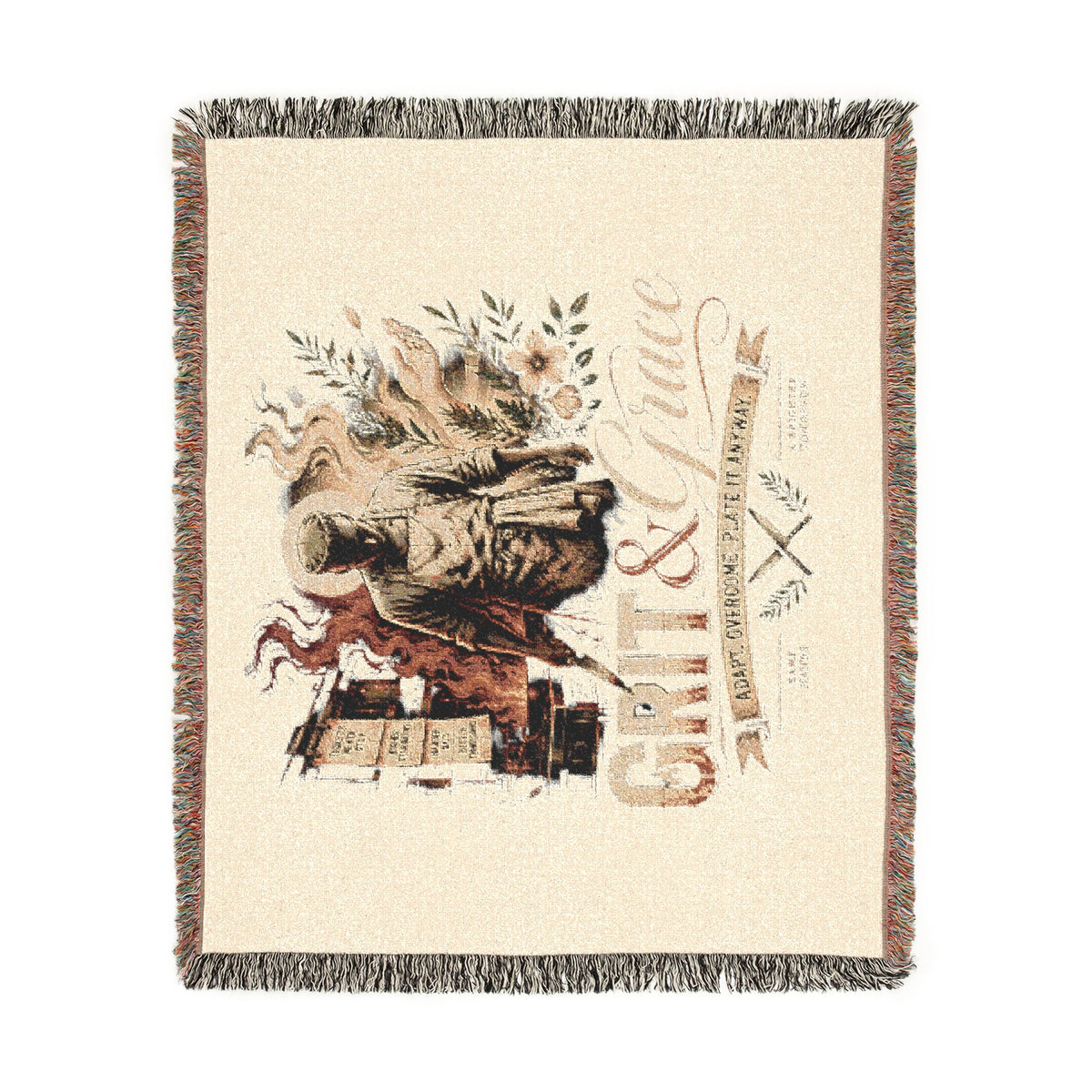 Grizzly Bear Rustic Cabin Woven Blanket